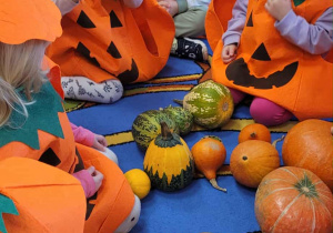 Dzieci podczas zabawy z dyniami