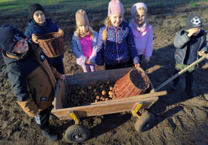 Dzieci z wózkiem podczas wykopków